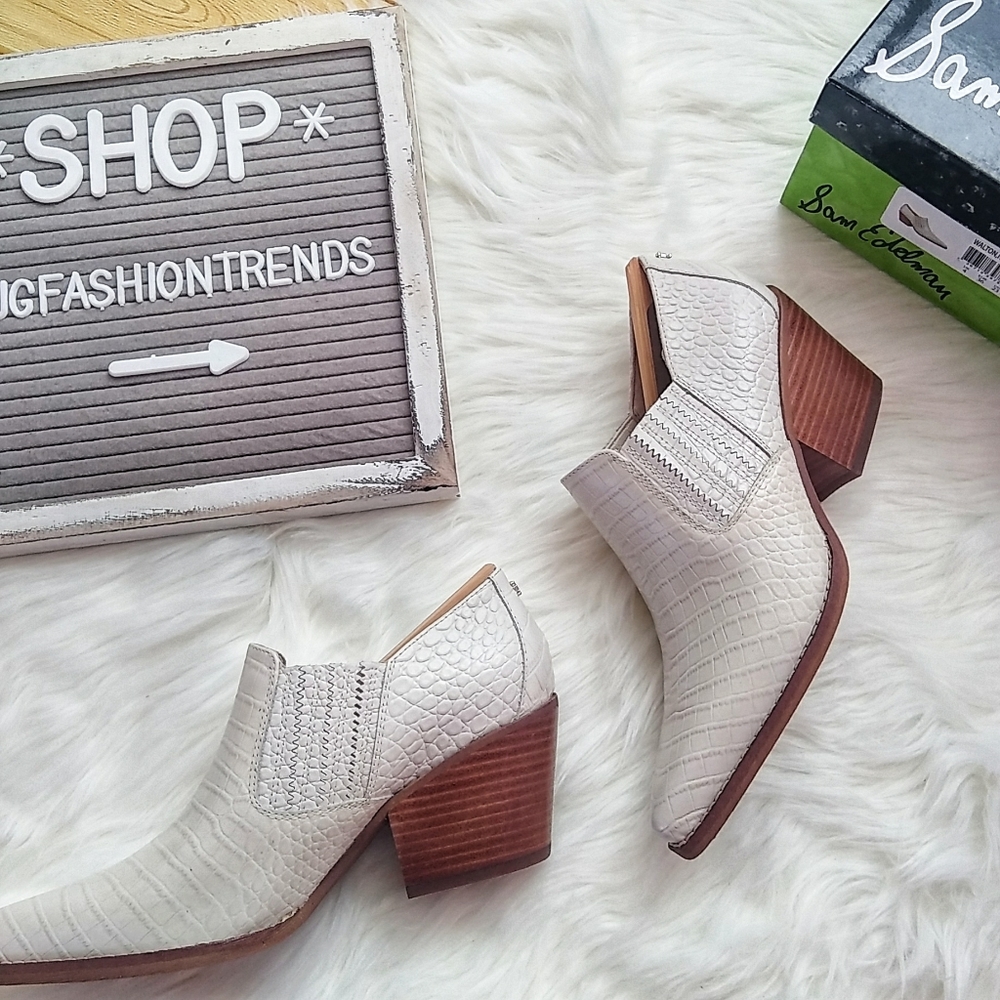 SAM EDELMAN Walton Croc Embossed Leather Bootie S6 - Picture 4 of 13